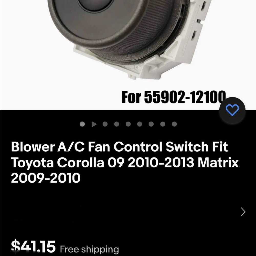 Aftermarket manual temp control blower switch for Toyota Corolla/ matrix etc.